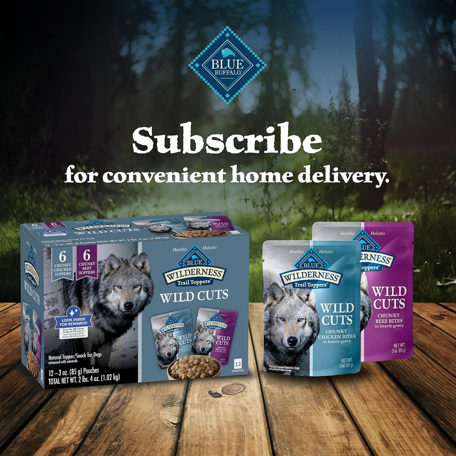 Blue Buffalo Wilderness Trail Toppers Variety Pack Wet Dog Food 3 oz, 12 ct | High Protein, Chicken Bites & Beef Bites (6 of Each), Grain-Free Recipes, Helps Support Daily Hydration