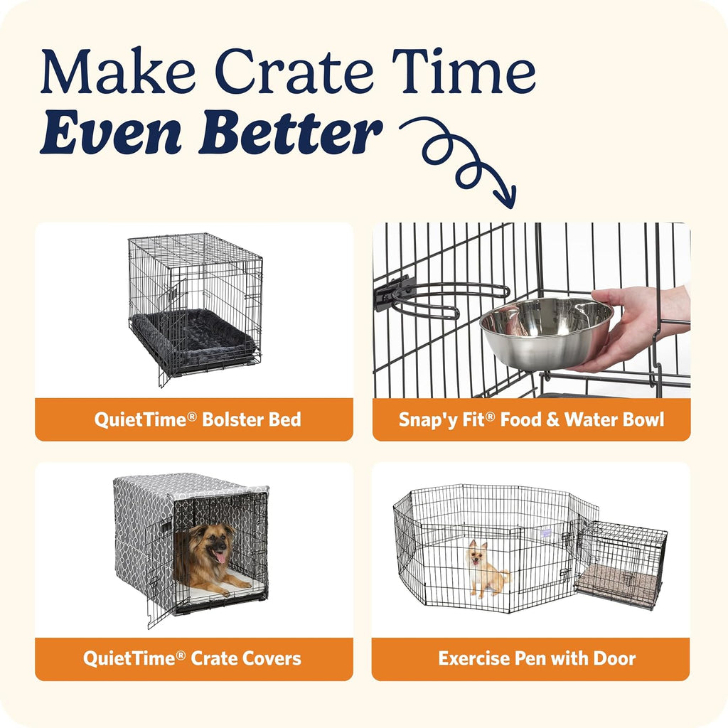 MidWest Homes for Pets Intermediate LifeStages Double Door 36-Inch Folding Dog Crate, Enhanced Security, Includes Leak-Proof Pan, Divider Panel, Handle, Rubber Feet