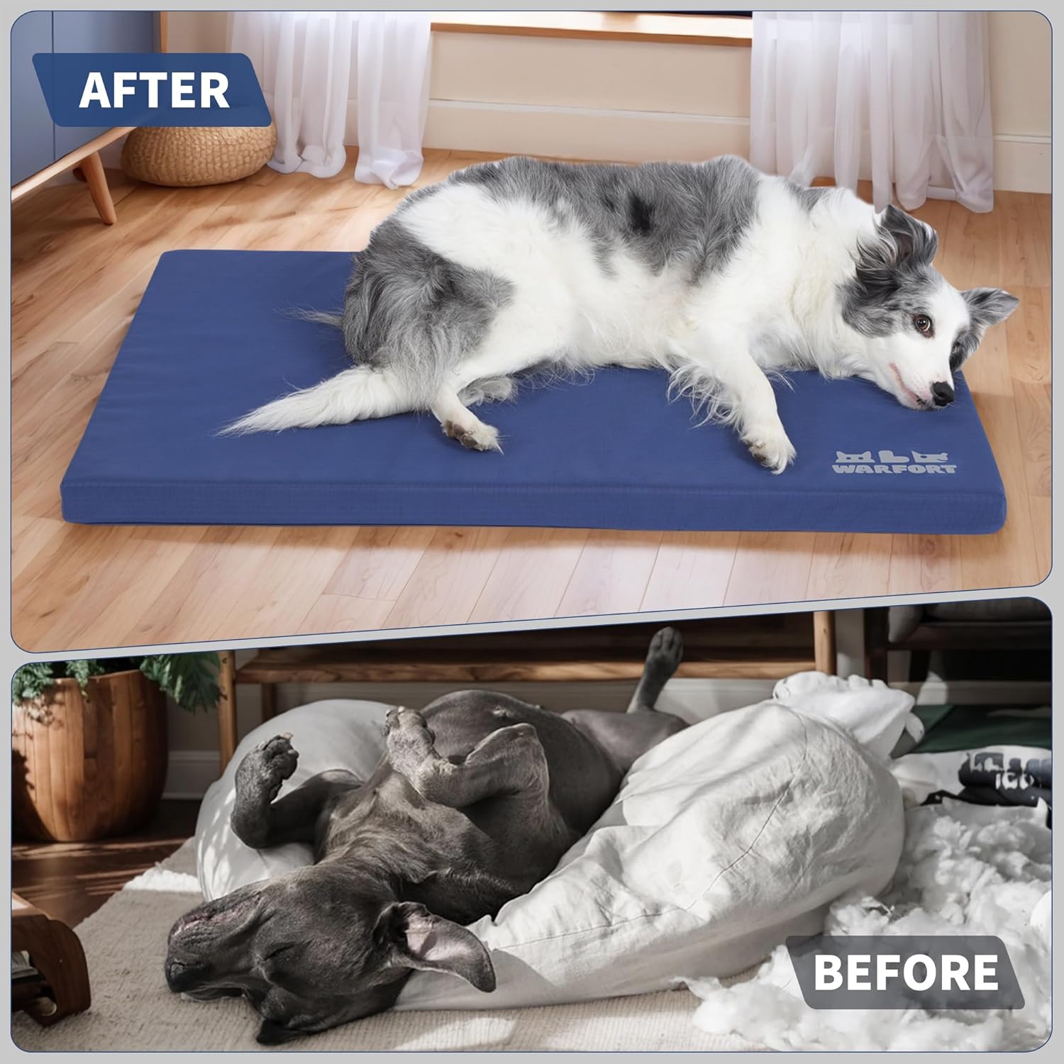 Durable Outdoor Dog Bed Chew Proof Stable Crate Mat Indoor cat Bed Anti Mild Bite Kennel Pad with Removable Fully Waterproof Cover (Blue, Medium(30x19x1.5in))
