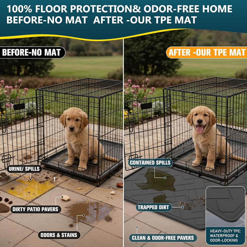 60"×37" Extra Large Mat for Under Dog Crate with Raised Edge, Waterproof Leakproof Easy Clean Non Slip Floor Protector, Reusable Washable Kennel Mat for Large Dogs