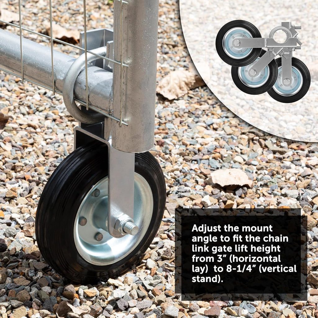 6" Gate Wheel Caster for Metal Swing Gate with 1-5/8" Thru 2" Gate Frames, Heavy Duty Gate Support Wheel for Chain Link Fence, Prevent Gate from Dragging, Silvery