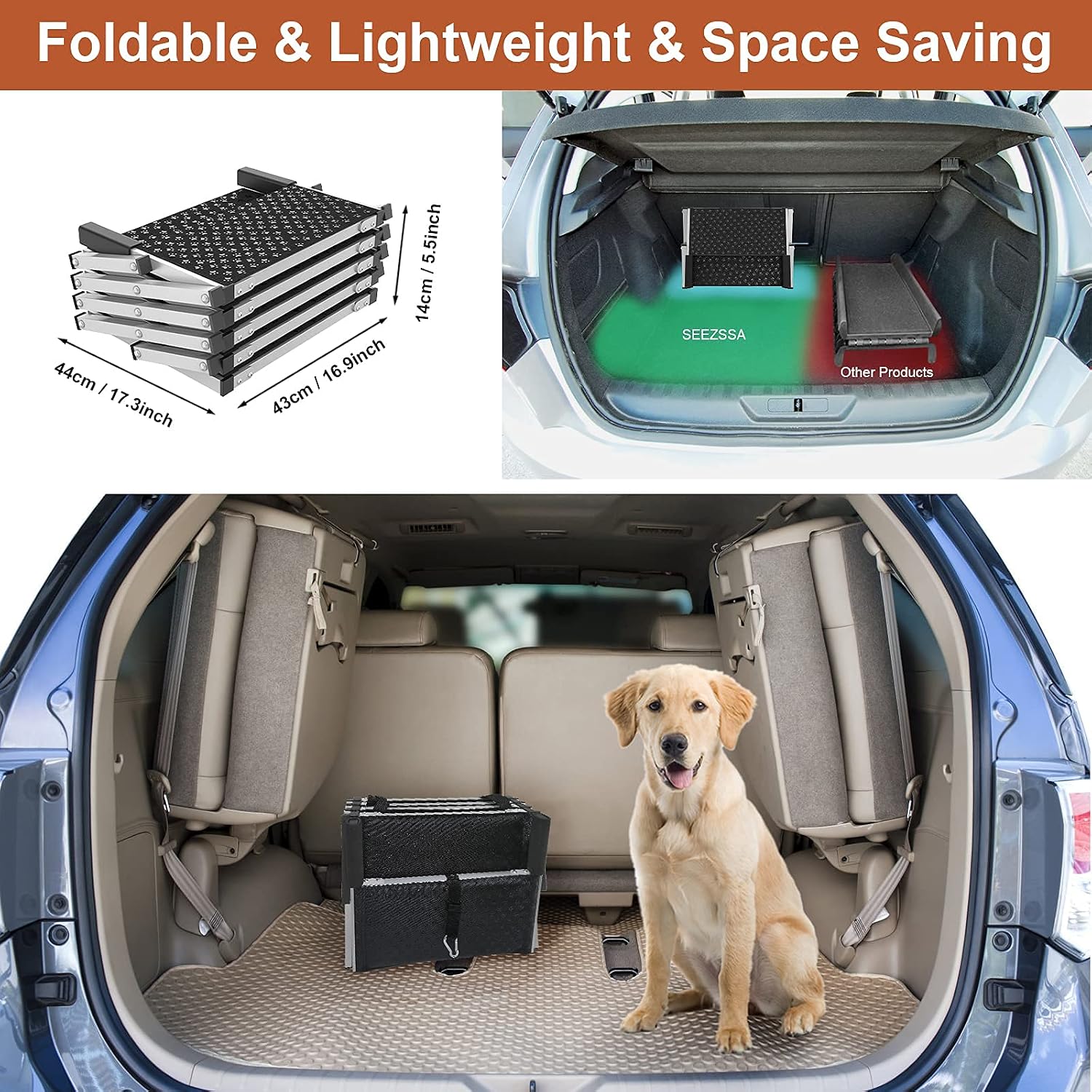 Split Ottoman Dog Ramp for Small Dogs - 2 in 1 Foldable Pet Ramp Ottoman for Bed & Couch, Non-Slip Indoor Safety Ramp for Puppy, Cats & Dachshunds, Rampa para Perros, Gray