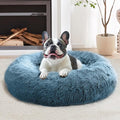 JOLLYVOGUE Calming Dog Bed Medium Size Dog, Anti-Anxiety Donut Medium Pet Bed, 31 inches Fluffy Faux Fur Round Cat Bed, Fits up to 45 lbs Pets (Blue)