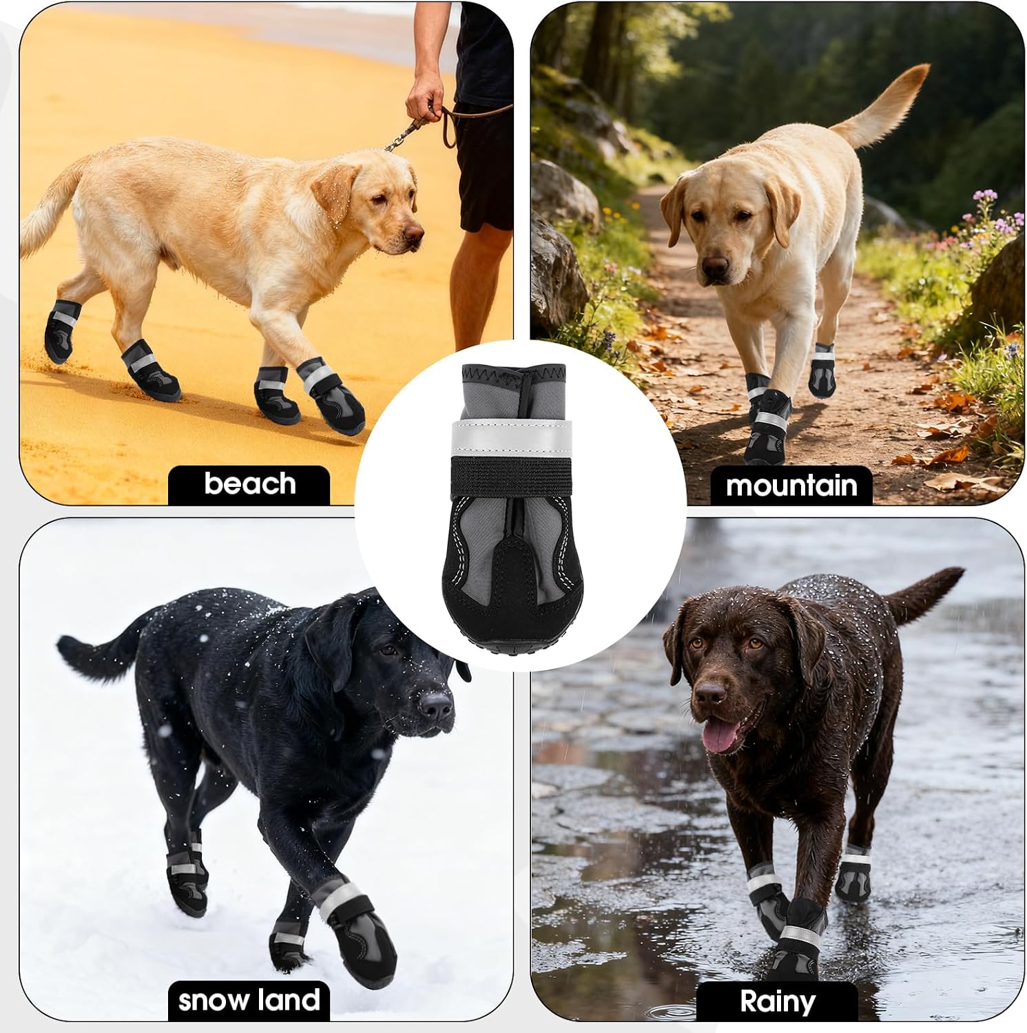 2 Pack Dog Shoes Waterproof, Non-Slip Dog Boots & paw Protectors，Dog Boot for hot Pavement,Winter Snow, Soft Comfortable Safe、Easy to Wear, Dog Boots for Medium Large Dogs（Black 6#