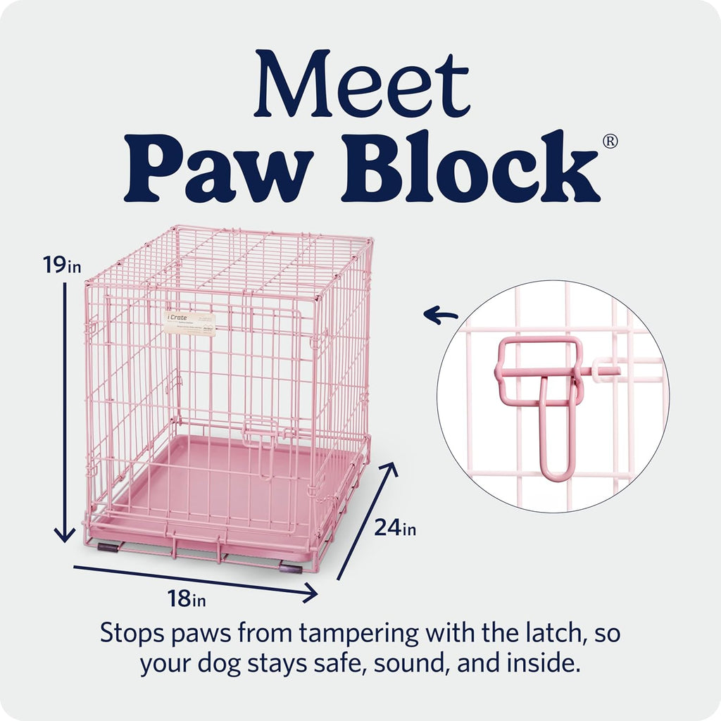 MidWest Homes for Pets 24-Inch Pink Fashion iCrate for Small Breeds, 12-20 lbs, Single Door Folding Dog Crate with Divider Panel, Leak-Proof Tray & Secure Latch, Portable, Durable & Easy to Assemble