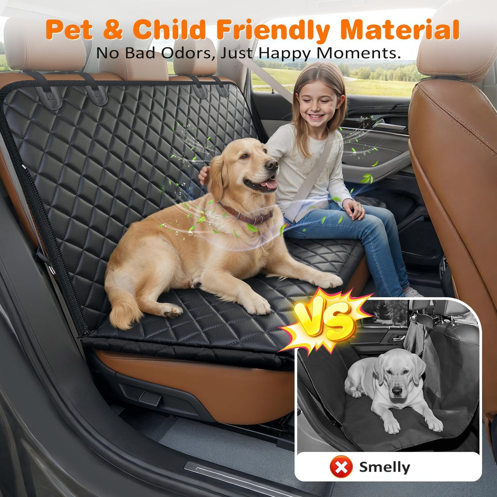 URPOWER Dog Car Seat Cover for Back Seat, Waterproof Hammock for Car & SUV | Mesh Window, Side Flaps, 600D Oxford, Scratch Resistant, Non-Slip, Easy Install, Machine Washable, Pee Pad Included