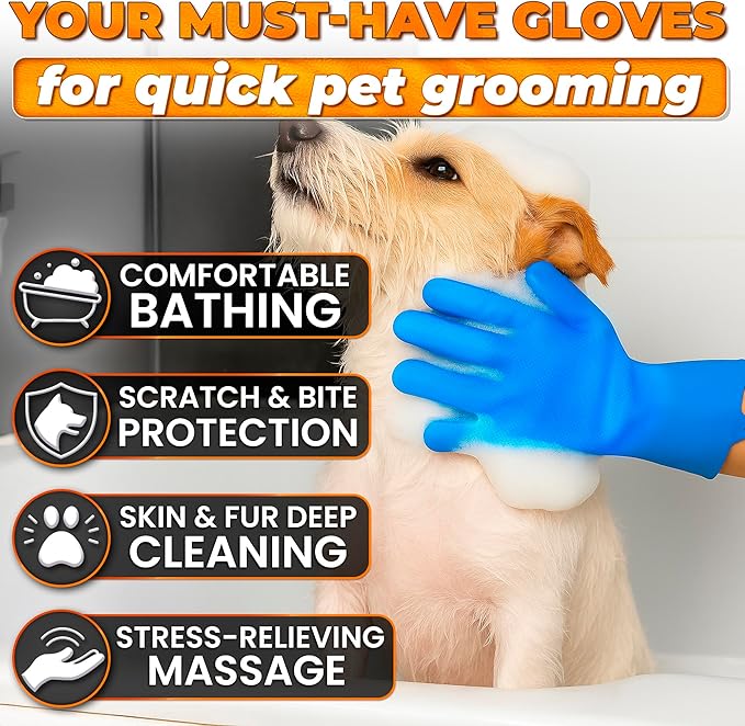 Cat & Dog Washing Gloves for Bathing – 2-in-1 Design Dog Scrubbing Gloves for Grooming, Massaging, and Paw Cleaning