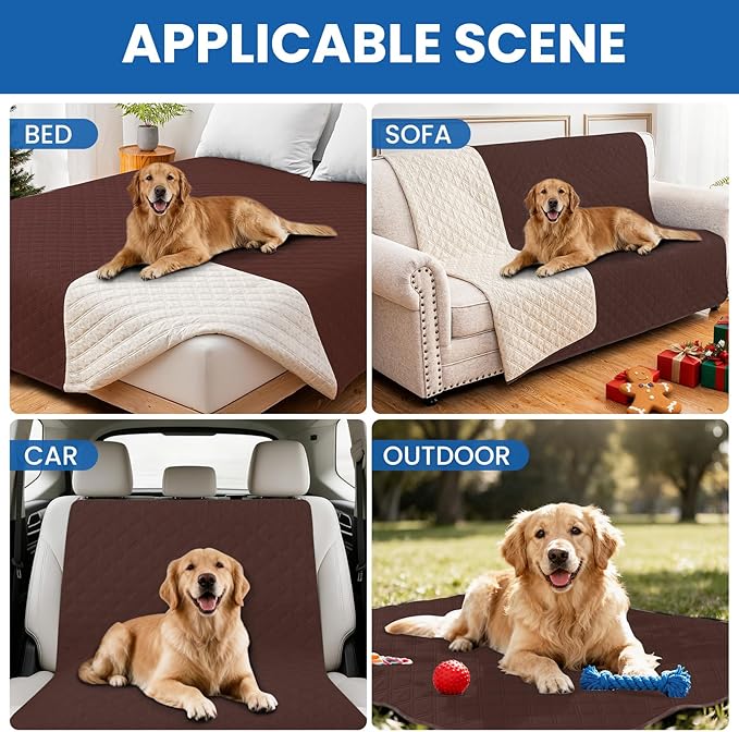 Waterproof Dog Bed Cover Pet Blanket, Soft Couch Cover for Dogs Washable, Non-Slip Dog Blanket Protect Furniture Couch Sofa Car for Puppy Large Dogs Cat (52x82 Inch, Coffee)