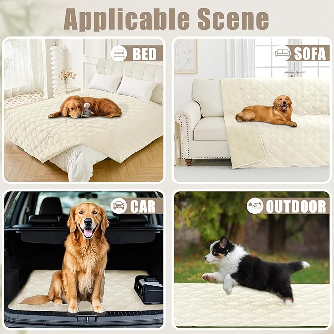Smiry Waterproof Dog Bed Cover Blanket 30x70, Soft Reversible Pet Blanket, Washable Leakproof Cats Dogs Couch Cover for Sofa, Couch, Furniture, Beige/Beige