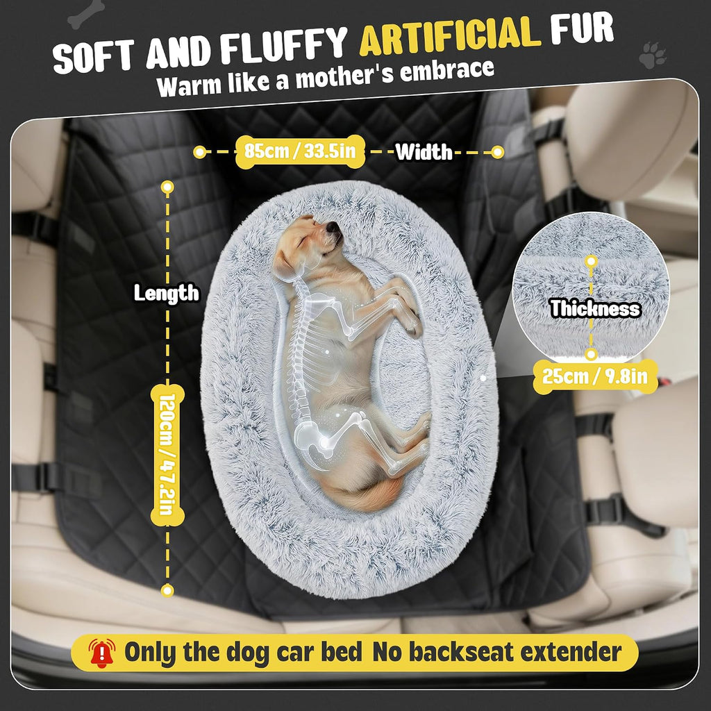 Loiion Orthopedic Car Dog Bed for Large Dogs, Waterproof Faux Fur Calming Travel Bed, Non-Slip Washable Backseat Bed for SUV & Sedan | Joint Support for Senior/Arthritic Pets