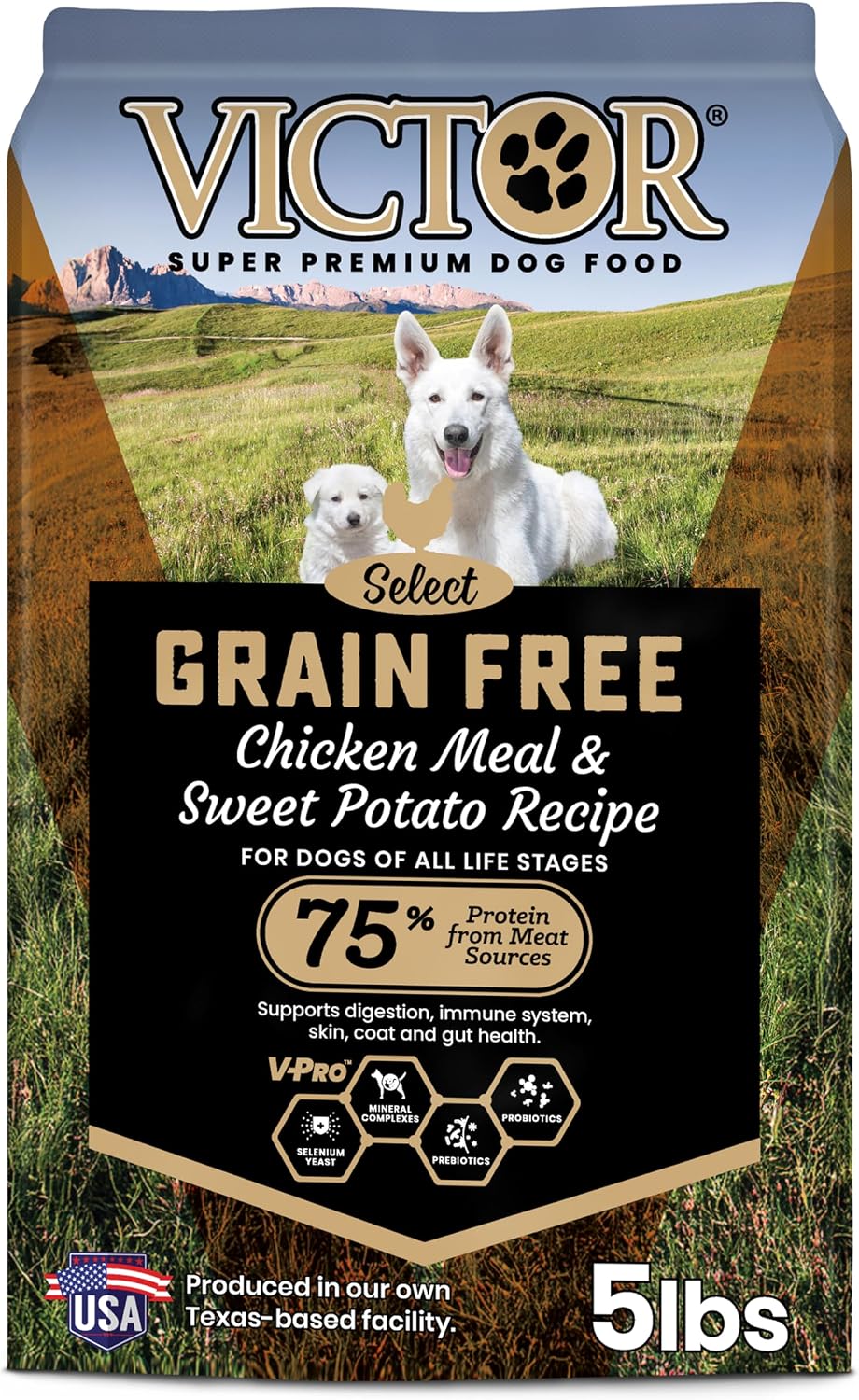 VICTOR Grain Free Chicken Meal & Sweet Potato Dry Dog Food, 5 lb | Super Premium Dog Food, 33% Protein, 16% Fat, For Dogs of All Life Stages, High Protein Kibble for Normally Active Dogs