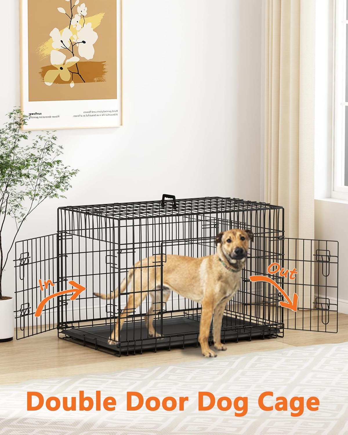 Piskyet 24 Inch Double Door Small Dog Crate with Divider Panel and Leak- Proof Pan Tray, Folding Metal Wire Pet Kennel for Indoor,Antigue Color