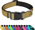 Reflective Dog Collar, Adjustable Soft Neoprene Padded Nylon Pet Collars with Buckle for Medium Dogs, Khaki,M