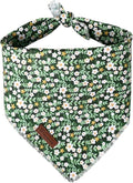 Summer Dog Bandana,Cute Pet Bandana with Flower Pattern,Adjustable Green Puppy Dog Bibs,Washable Triangle Dog Scarf for Boy,Girl Dogs or Cats…