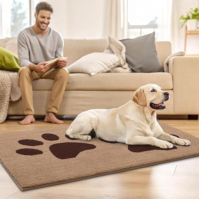 Buganda Dog Door Mat for Muddy Paws, Absorbent Dirt Trapper Washable Indoor Doormats, Non Slip Low-Profile Mud Mat for Dogs, Front Entrance Doormat for Inside Floor (40x32 Inches, Beige)
