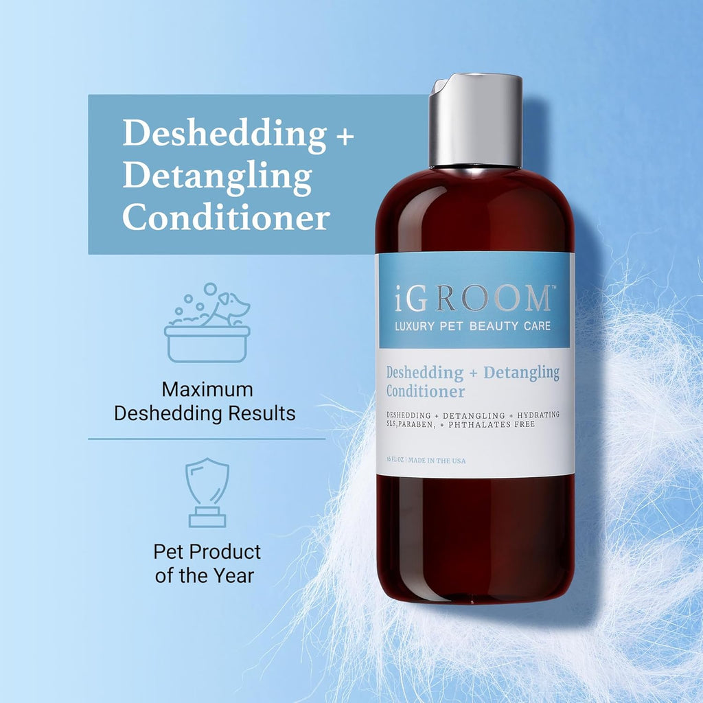 iGroom Deshedding & Detangling Dog Conditioner, Luxury Pet Beauty Care, Loosen Tangles + Unwanted Undercoat, Adds Shine + Volume, Made in USA (16 OZ)