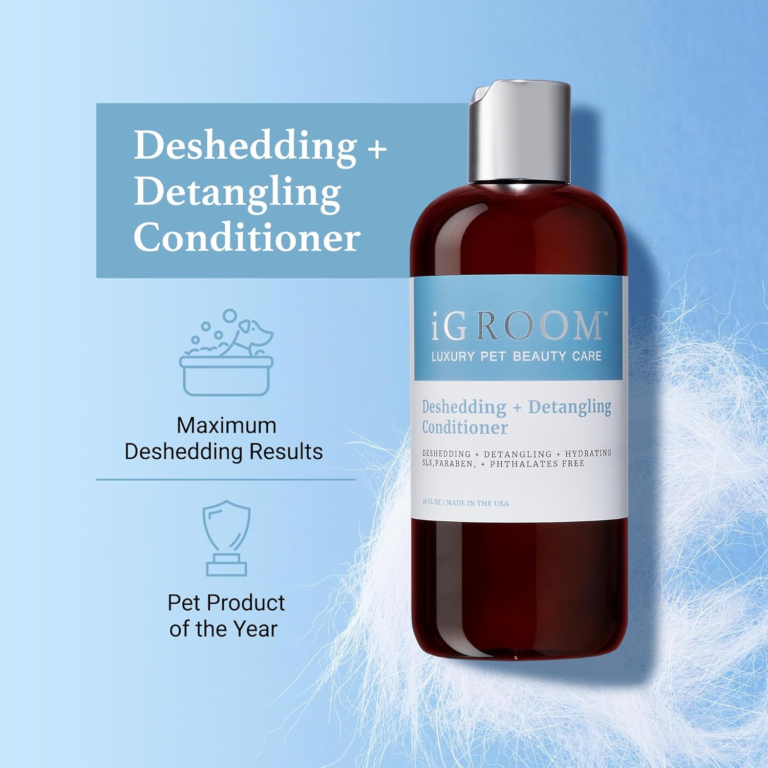 iGroom Deshedding & Detangling Dog Conditioner, Luxury Pet Beauty Care, Loosen Tangles + Unwanted Undercoat, Adds Shine + Volume, Made in USA (16 OZ)