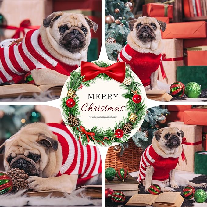 Dog Christmas Sweater Cute Striped Reindeer Xmas Pet Clothes Holiday Puppy Cat Costume New Year Gifts for Small Medium Large Dogs Jumpers (XXL, Red White Stripe Reindeer)