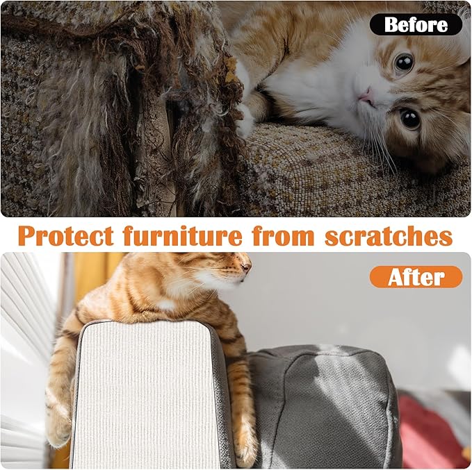 Cat Scratch Furniture Protector - 158" x 13.8" Trimmable Self-Adhesive Cats Claws Scratch Pads, DIY Cat Climbing Couch Protector for Scratch Post Cat Tree Replacement Indoor (Cream White)