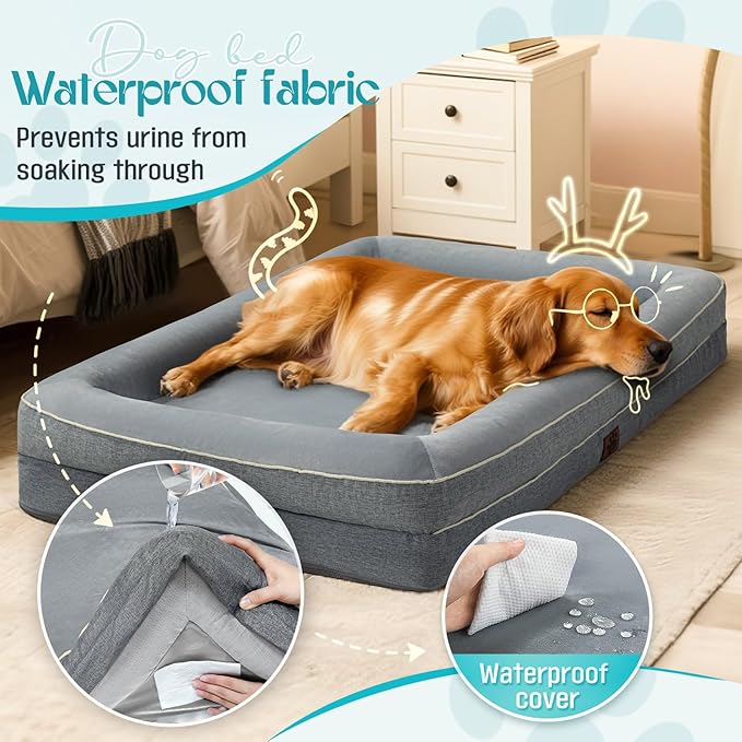 Waterproof Memory Foam Dog Beds for Small Dogs Non-Slip Orthopedic Dog Beds Washable Couch Pet Bed with Removable Cover (Grey, Small)