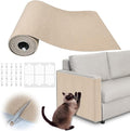 Cat Scratch Furniture Protector - 100" x 17" Trimmable Self-Adhesive Cats Claws Scratch Pads, DIY Cat Climbing Couch Protector for Scratch Post Cat Tree Replacement Indoor (Khaki)