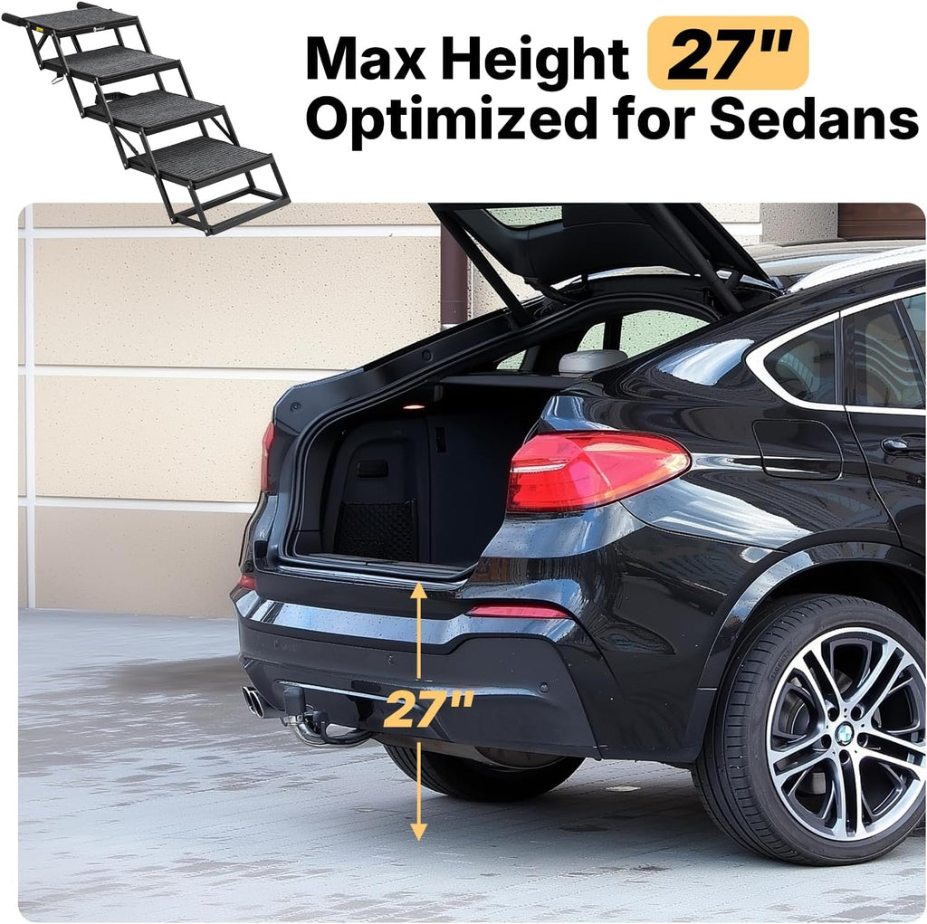 Veehoo Foldable Dog Steps for Car Truck SUV, Collapsible Large Dogs Stairs | 4 Steps Folding Dog Ramp for Cars Portable Pet Ramps Ladder Heavy Duty Non Slip for Trucks Vehicle 17" Wide, Up to 200lbs