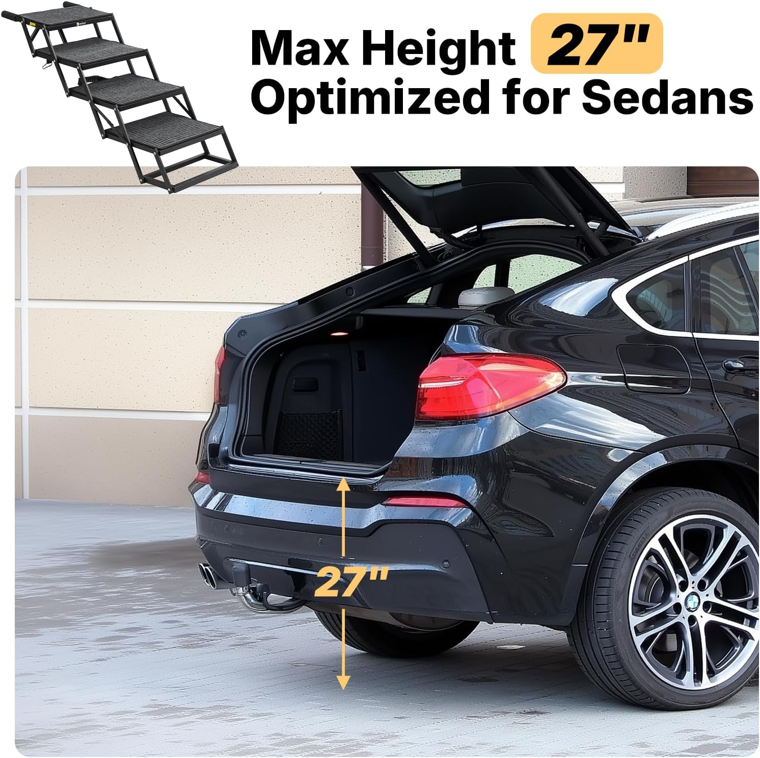 Veehoo Foldable Dog Steps for Car Truck SUV, Collapsible Large Dogs Stairs | 4 Steps Folding Dog Ramp for Cars Portable Pet Ramps Ladder Heavy Duty Non Slip for Trucks Vehicle 17" Wide, Up to 200lbs
