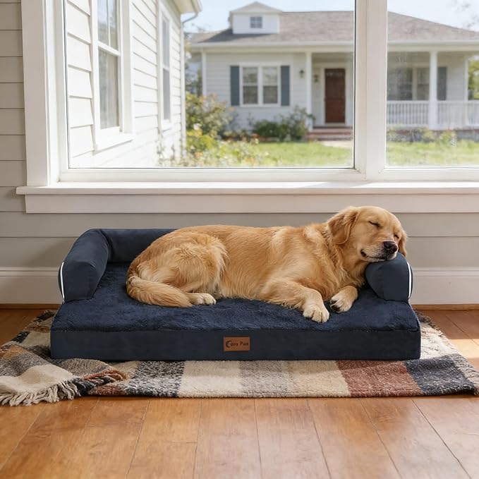 Orthopedic Dog Beds for Extra Large Dogs, Waterproof Egg Crate Foam XL Dog Bed with Sides 48x30Inch, Big Dogs Couch Beds with Removable Washable Cover and Nonskid Bottom, Navy Blue