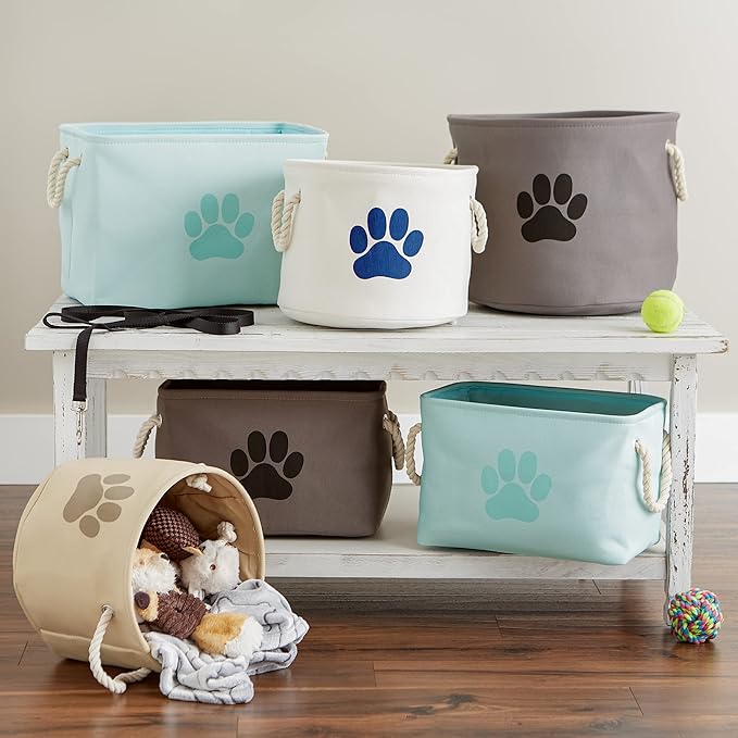 Bone Dry Pet Storage Collection Collapsible Bin, Small Round, Off-White