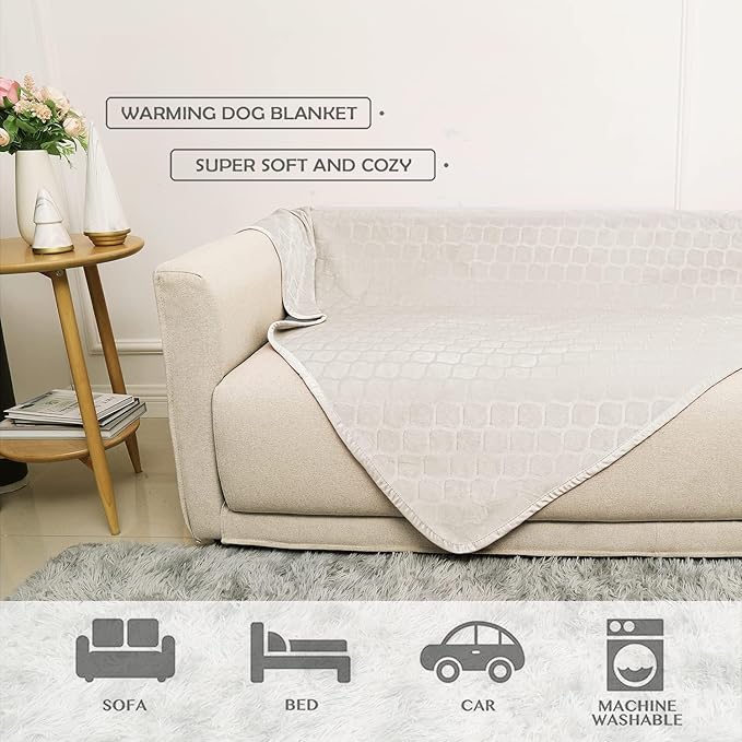 fuguitex Waterproof Dog Blanket Bed Cover Dog Crystal Velvet Moroccan Fuzzy Cozy Plush Pet Blanket Throw Blanket for Couch Sofa(82 * 102 inch, Cream+Beige)
