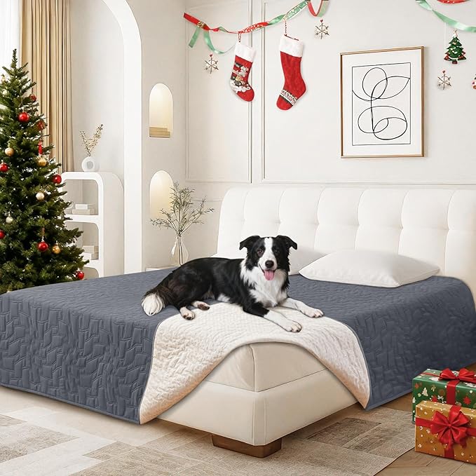 Waterproof Dog Bed Cover Pet Blanket, Soft Couch Cover for Dogs Washable, Non-Slip Dog Blanket Protect Furniture Couch Sofa Car for Puppy Large Dogs Cat (82x102 Inch, Dark Grey)