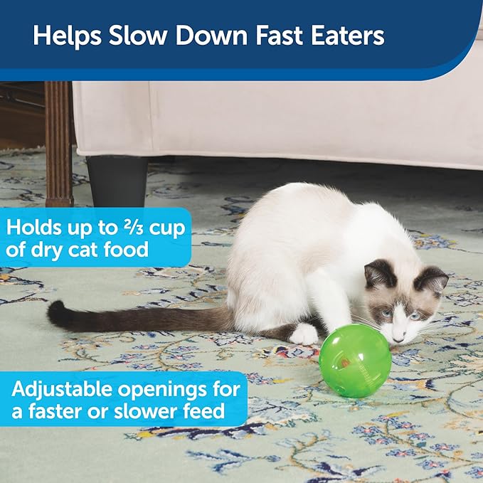 PetSafe SlimCat Interactive Feeder - Combines Play with Mealtime - Adjustable Portions - BPA-Free Plastic - Slow Feeder for Digestion - Lightweight, Dishwasher-Safe Toy - Green