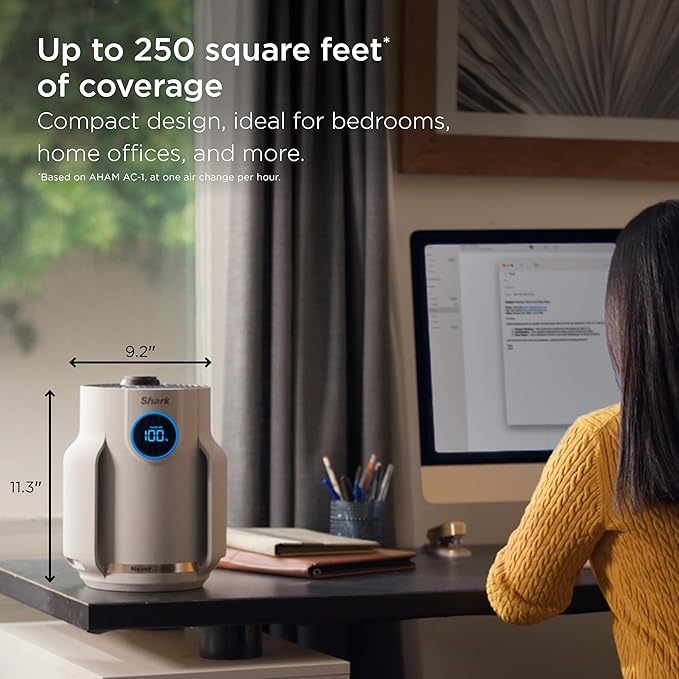 Shark Air Purifier for Home, NeverChange Compact Pro, for Bedroom, Nursery, Home Office, Dorm, HEPA-Exceeding Filter, Captures Pollutants, Pet Dander, Dust, Odor, Smoke, and More, HP072, Dove