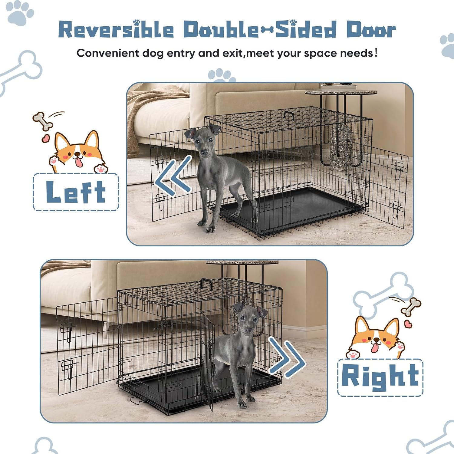 DUMOS 36 Inch Dog Crate, Foldable Small Medium Dog Cage Pet Kennel | Double Door Metal Wire, Plastic Leak-Proof Pan Tray, Portable Indoor Outdoor Training Travel