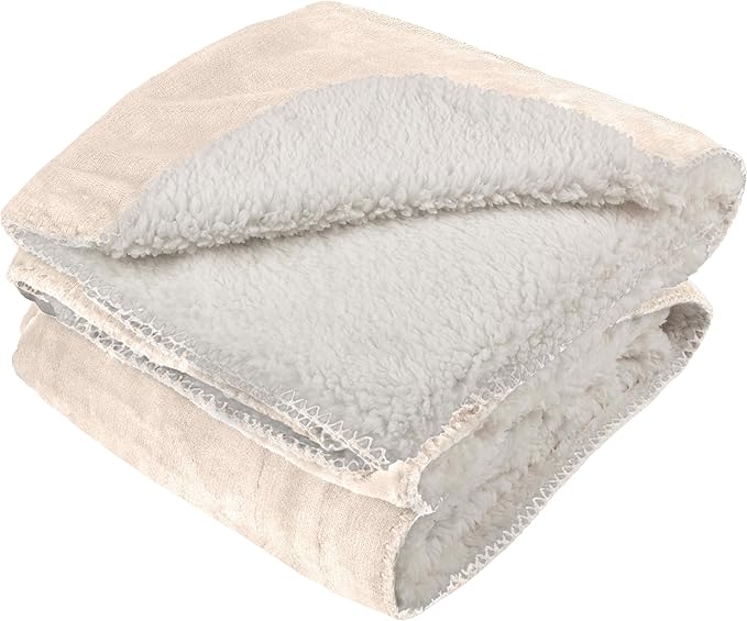 PETMAKER Dog Blanket - 60x80in Reversible Sherpa Blanket - Throw Blankets for Bed, Couch, Crate, or Car - Machine Washable Puppy Essentials (Cream)