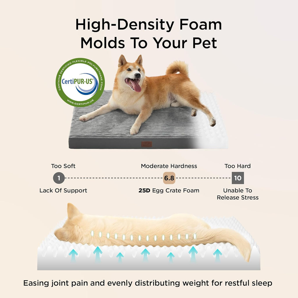 Bedsure ComfyFleece Large Dog Bed for Crate with Washable Cover, 35x22 | Orthopedic Egg Crate Foam Pet Mat,Removable Cover, Nonslip Bottom,Not Waterproof,Not Chewproof,For Large Breeds up to 40lbs