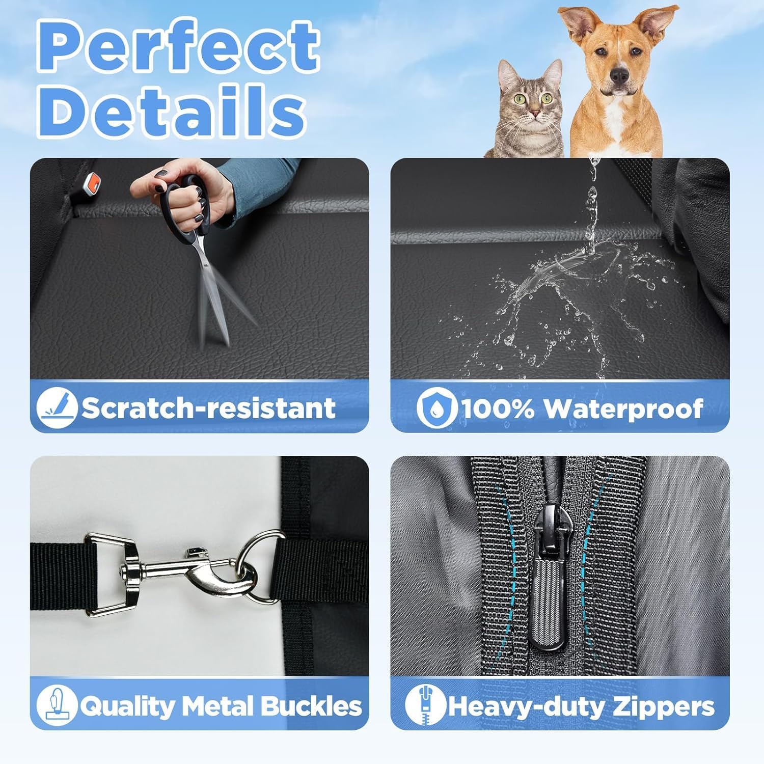 MYJAQI Back Seat Extender for Dogs, Hard Bottom Dog Car Seat Cover | 100% Waterproof PU Leather, Holds 400lbs, Scratch Proof and Anti Slip Dog Hammock for Car, Mesh Window & Dog seatbelt