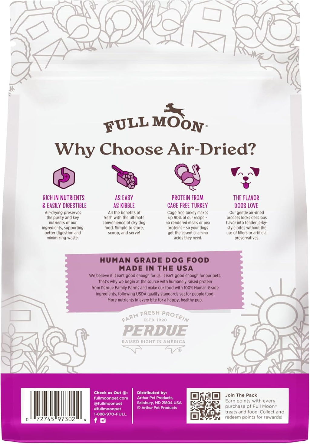 Full Moon® Pure Protein Air Dried Dog Food Homestead Turkey Recipe 1lb | Human Grade, Protein-rich, Jerky-like texture, Shelf-stable, 90% meat