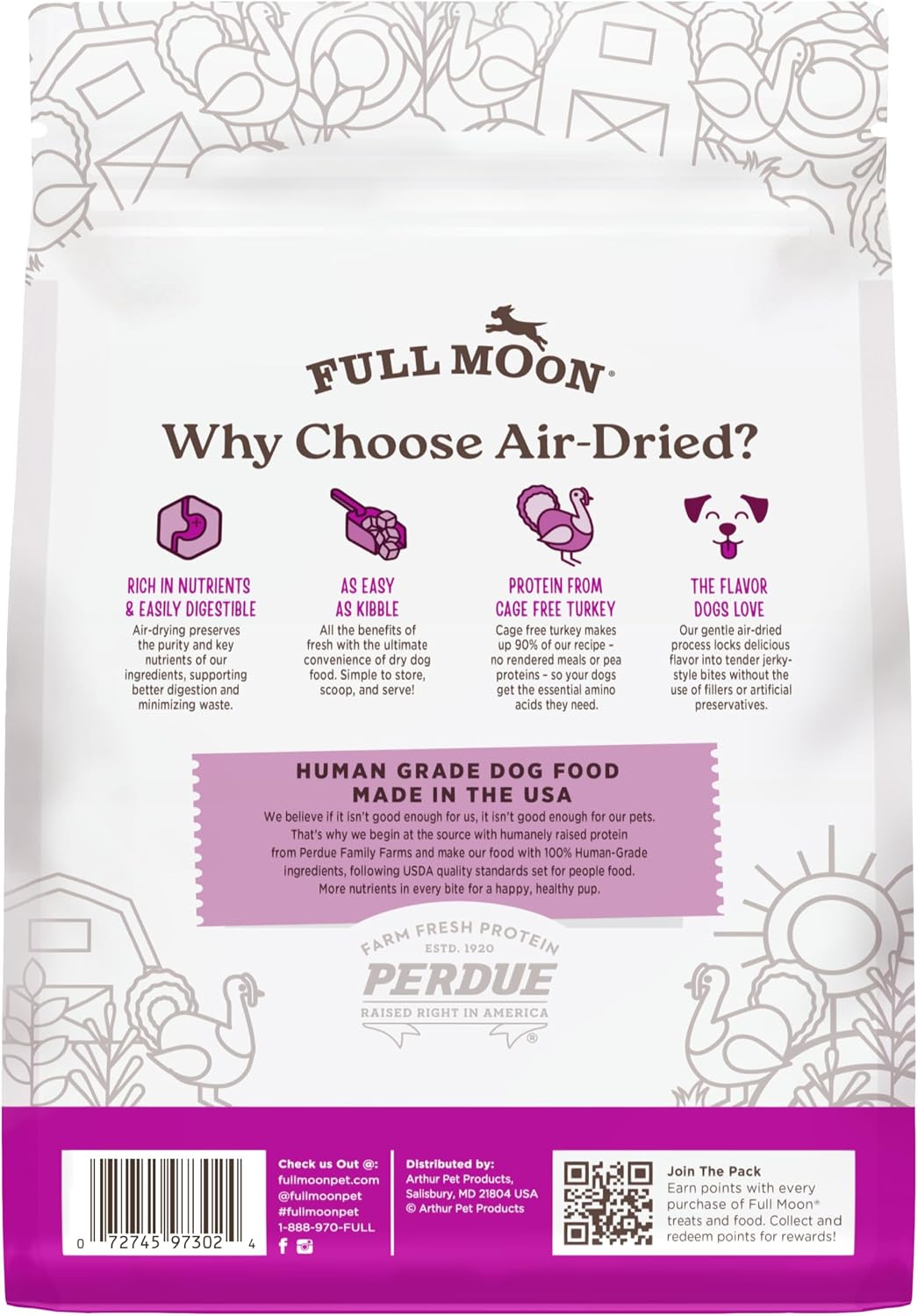 Full Moon® Pure Protein Air Dried Dog Food Homestead Turkey Recipe 1lb | Human Grade, Protein-rich, Jerky-like texture, Shelf-stable, 90% meat
