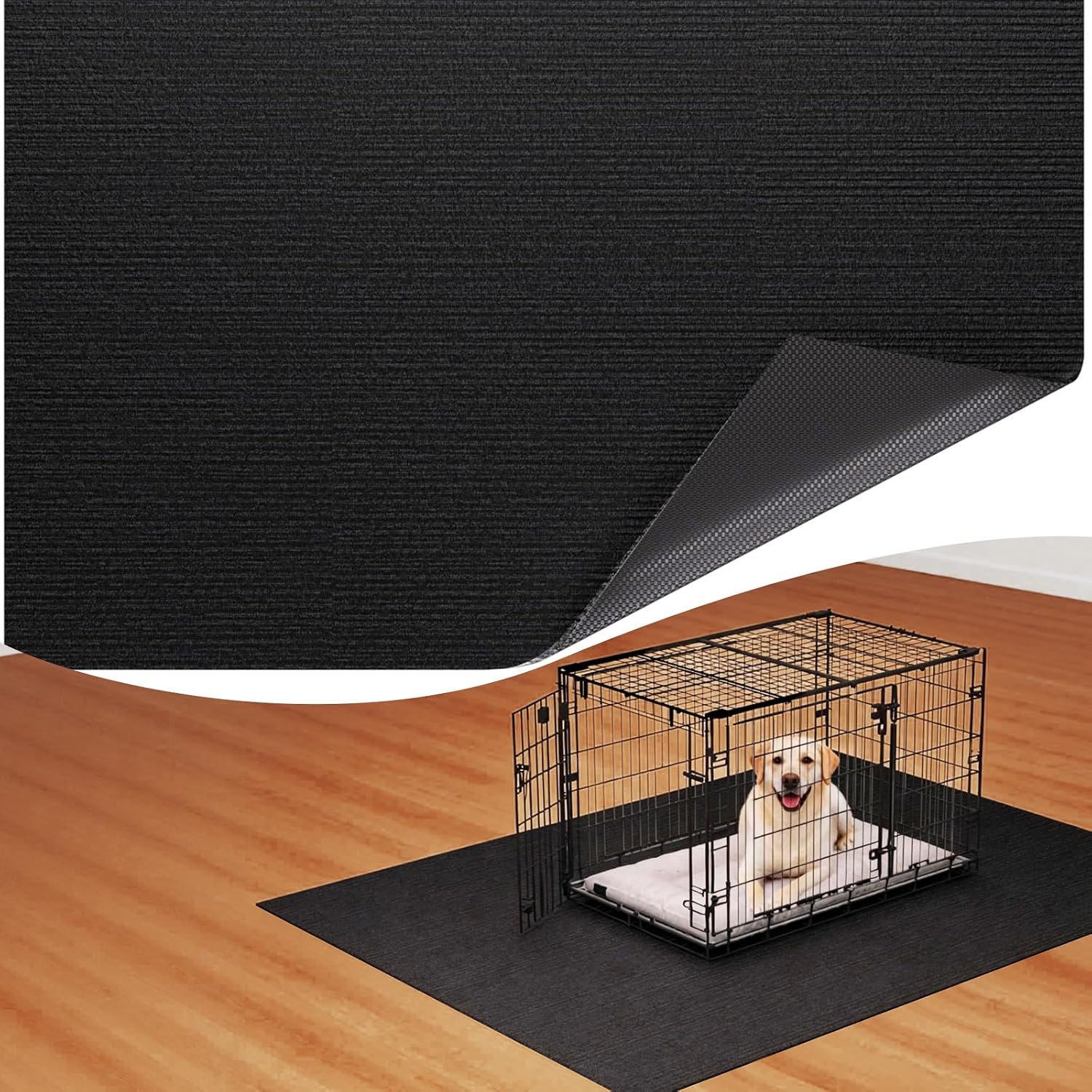 Dog Crate Mat, 24 in X 36 in Dog Playpen Mat Kennel Mat | Waterproof Non-Slip Reusable Washable Floor Protector Large cages Puppy Pee Pad for Under Dogs Crate Black