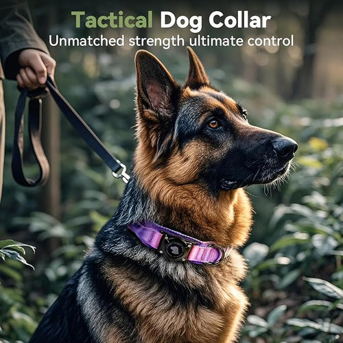2026 Upgrade Waterproof AirTag Dog Collar, Military Tactical Dog Collar with AirTag Holder, Comfortable Control Handle and Metal Buckle, GPS Dog Collar Holder for Medium to Large Dogs (90s Retro,XL)