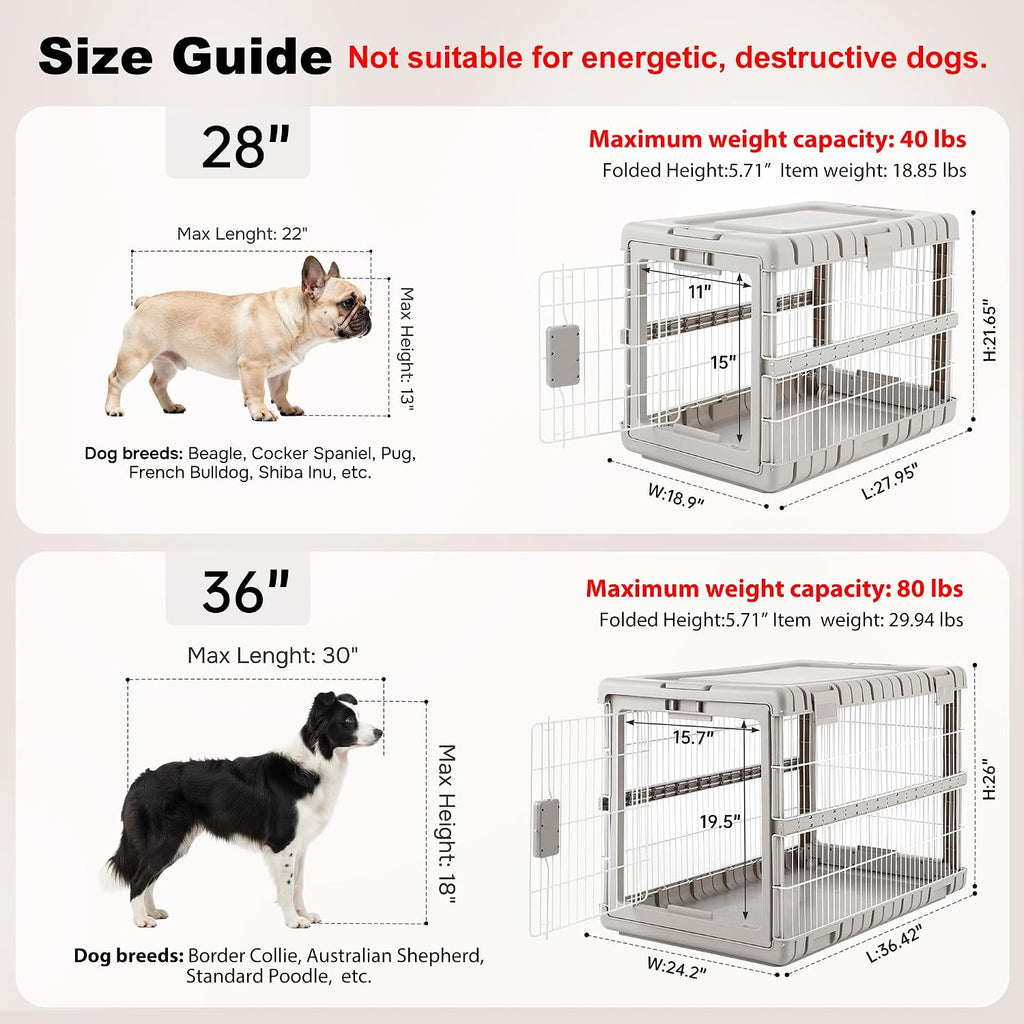 ZOMISIA Collapsible Dog Crate for Dogs - 28" L Heavy Duty Dog Kennel No Tools Required with 4 Sides Steel Foldable Cage for Dogs Indoor Furniture, Portable Carrier with 2 Smooth Wheels, Beige