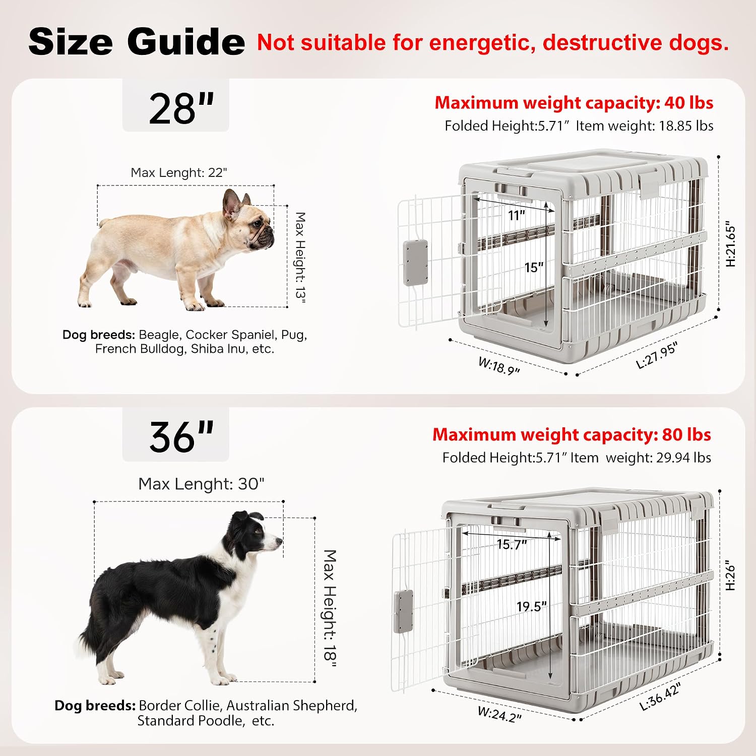 ZOMISIA Collapsible Dog Crate for Dogs - 28" L Heavy Duty Dog Kennel No Tools Required with 4 Sides Steel Foldable Cage for Dogs Indoor Furniture, Portable Carrier with 2 Smooth Wheels, Beige