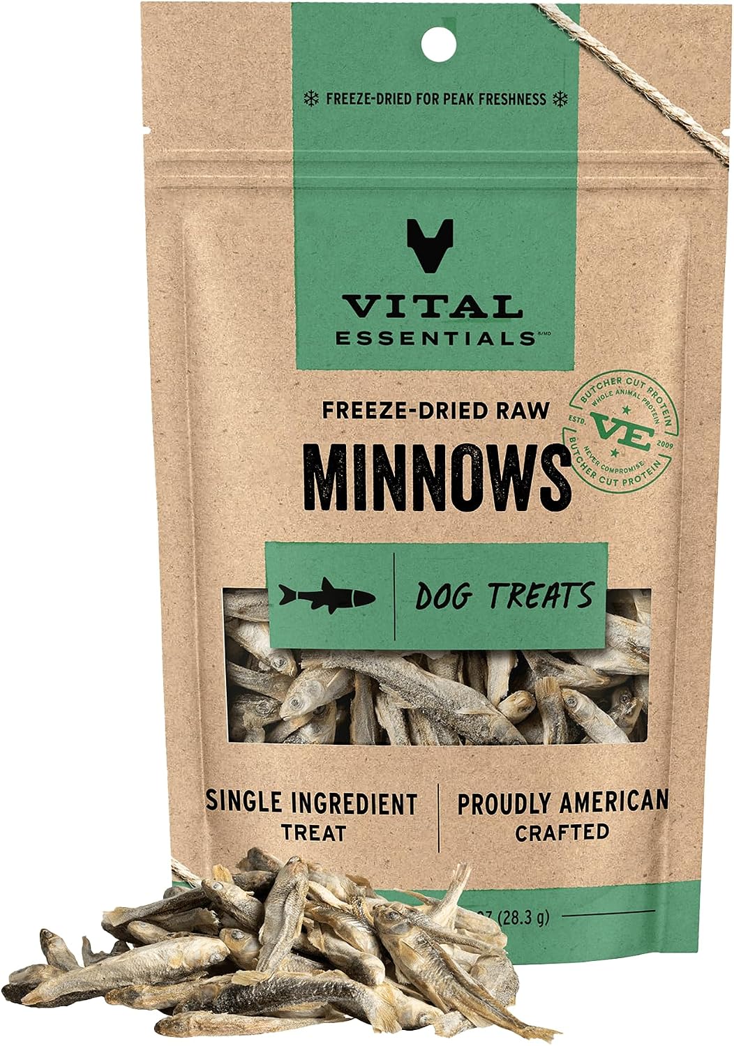 Vital Essentials Freeze Dried Minnows Dog Treats, 1 oz Bag | Single Ingredient 100% Minnow, Premium Quality Protein, Grain-Free Treats, USA Made with U.S. & Globally Sourced Ingredients