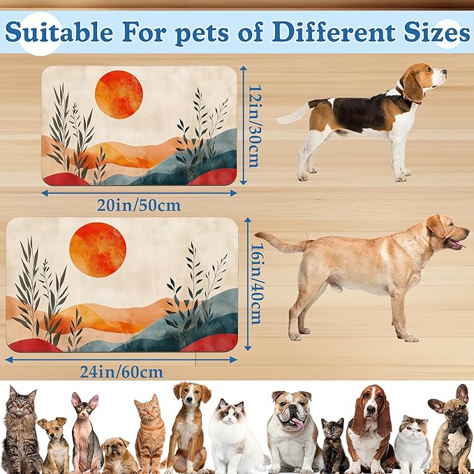 Boho Mountain Sun Pet Food Mat for Cats and Dogs–Christmas Stocking Absorbent Quick Dry Feeding Placemat, Non Slip Rubber Base, Waterproof Bowl Mat for Indoor Use, Pet Supplies 12"x20"