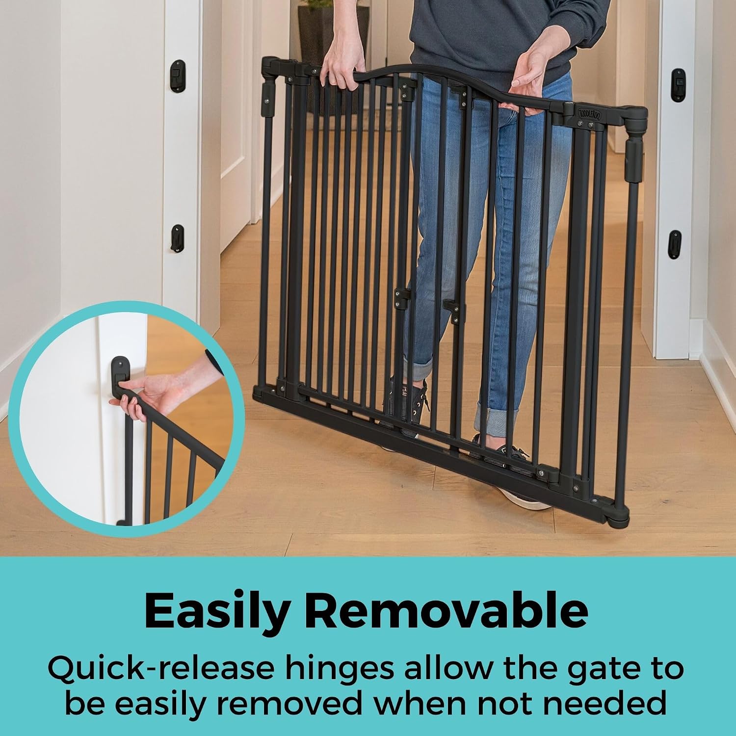 Toddleroo by North States - Deluxe Décor Universal Fit Safety Gate: Hardware Mounted Extra Wide Metal Baby Gate with Tall Baseboard Mounts, Adjustable Child Gate; 38.3" to 72" Wide; 30" Tall; Black