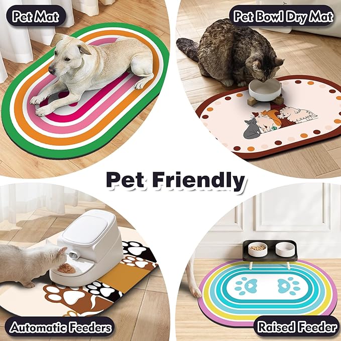 Pet Feeding Mat – 20''x12'' Absorbent Dog Food Mat, Pet Water Mats Protect Floor, No Stains Quick Dry Bowl Mats, Non-Slip Rubber Base Pets Placemats for Food and Water, Black Paw