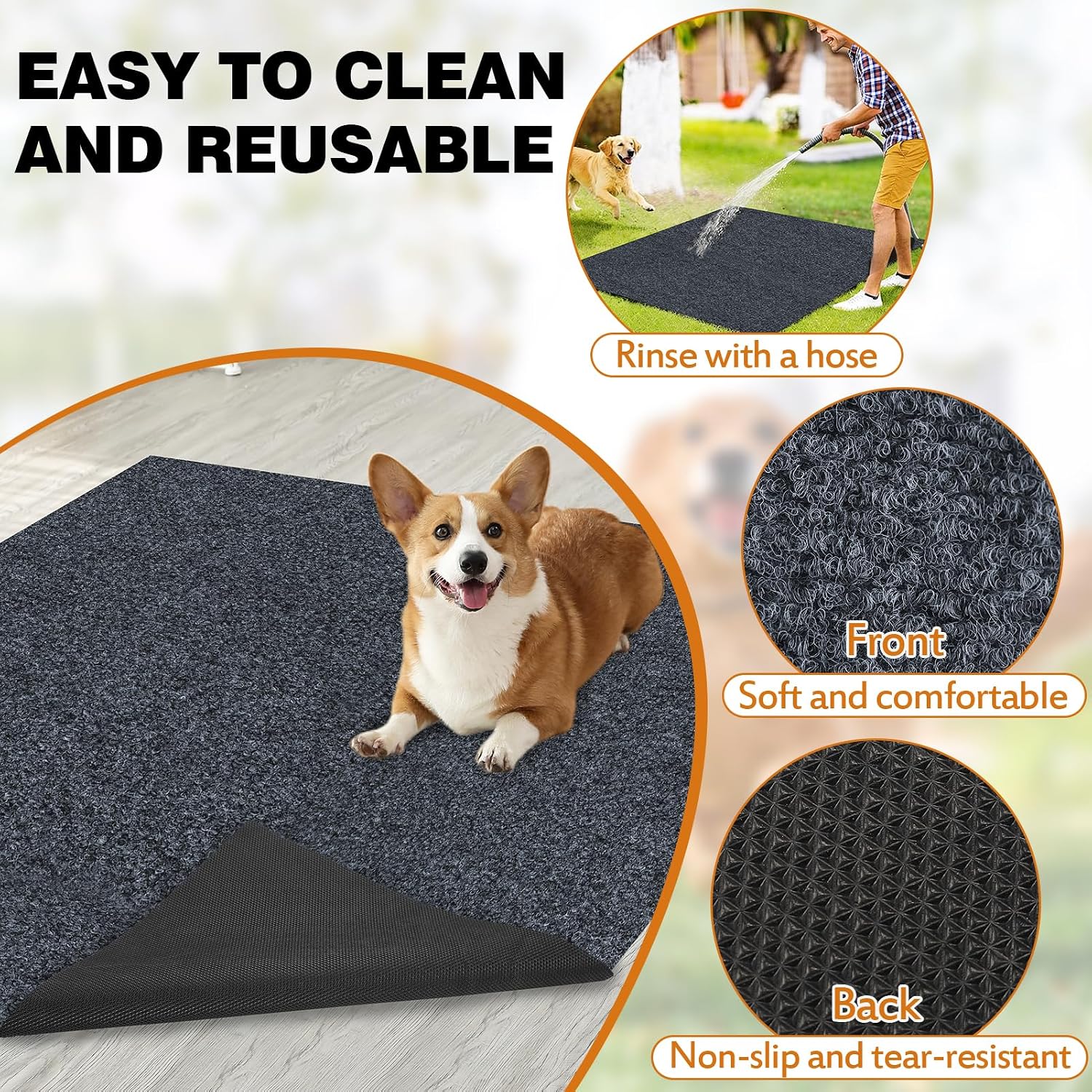 TRINKA Dog Crate Mat Liner, 60"X 46" Large Under Dog Kennel Mat | Waterproof Non-Slip Under Pet Crate Liner, Absorbs Urine Washable Reusable Puppy Playpen Pad to Protect Floors, Dark Gray
