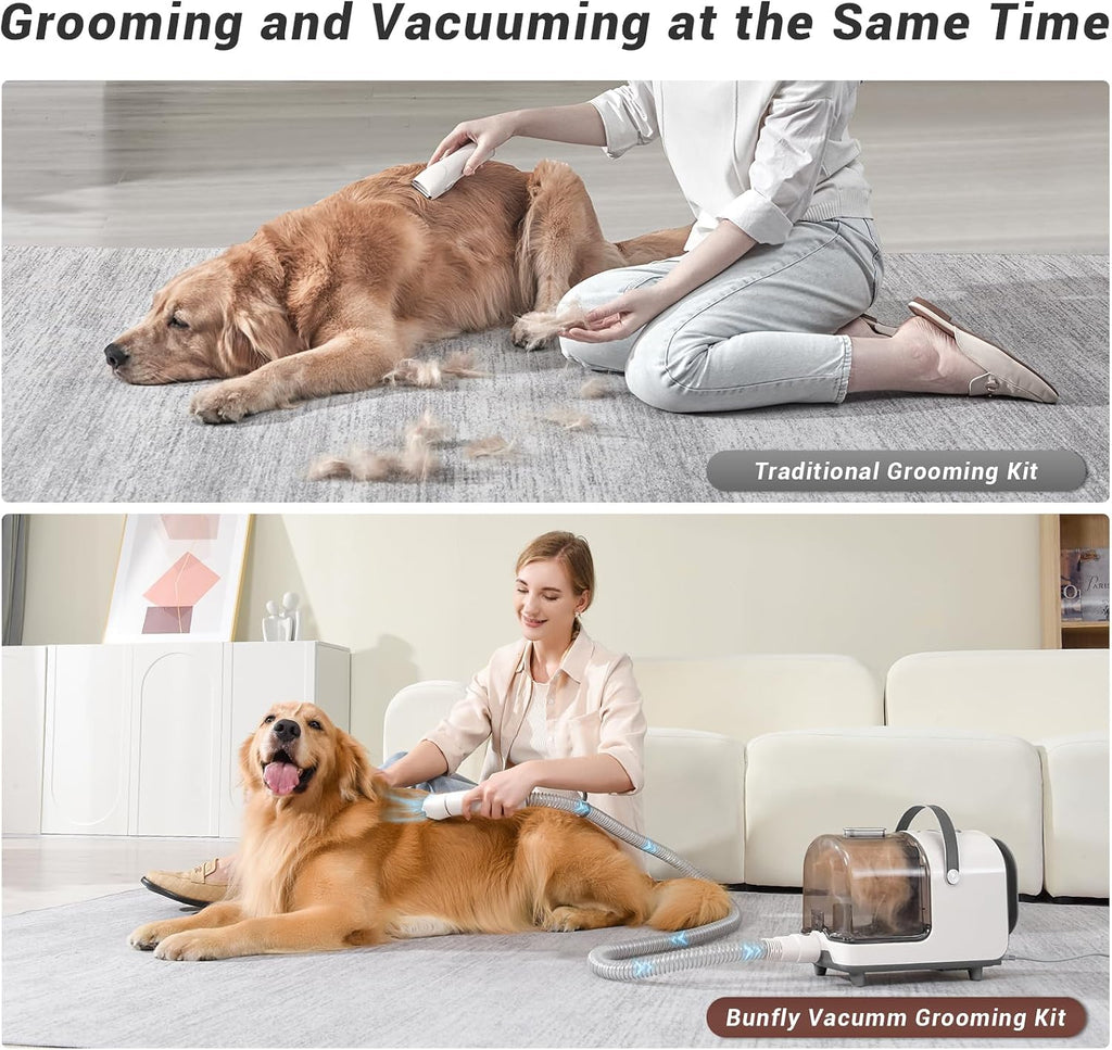 Bunfly Dog Grooming Kit,13000Pa Strong Grooming & Vacuum Suction 99.99% Pet Hair, 16 Pet Grooming Tools for Dogs Cats, 3L Large Capacity Dust Cup, Quiet Pet Vacuum Groomer (Grey)