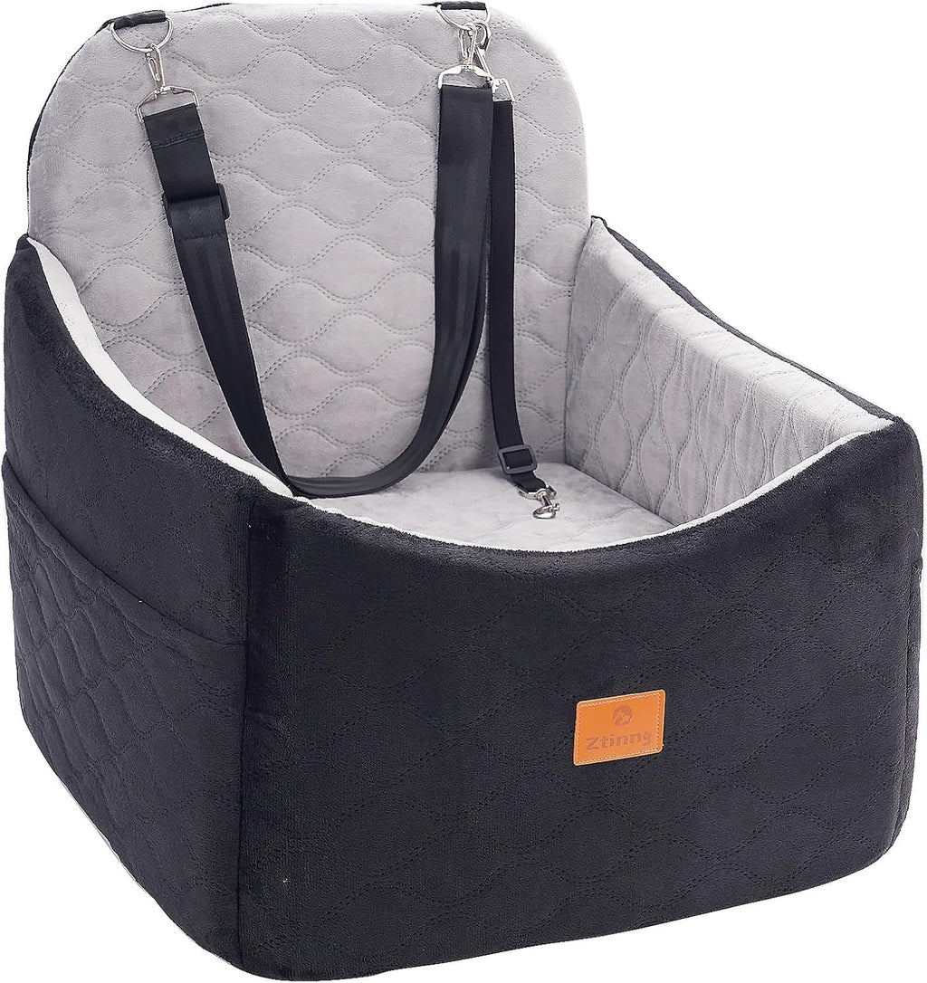 Dog/Cat Car Seat Pet Booster Seat for Dogs/Cats up to 30 lbs | Suitable for Small/Medium Pet Memory Foam with Detachable Washable Cover Travel-Safe Car Bed with Safety Belt/Storage Pocket